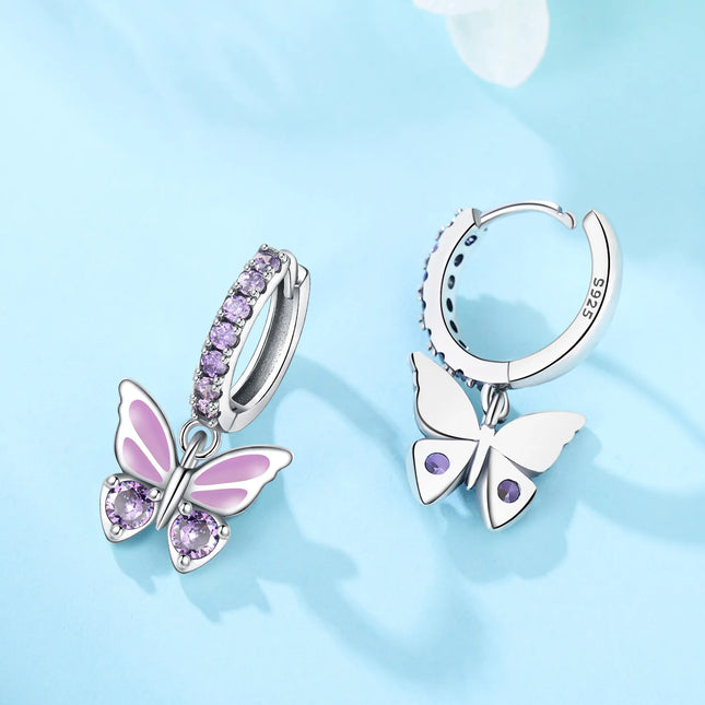925 Sterling Silver Inlaid Zircon Butterfly Earrings Insect Element Original Design Women's Fashion Party Jewelry Gift Ear Loops