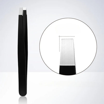 Stainless Steel Black Eyebrow Tweezer with Slant and Flat Point Beauty Tools for Eyelash Tweezer & Ingrown Hair Removal