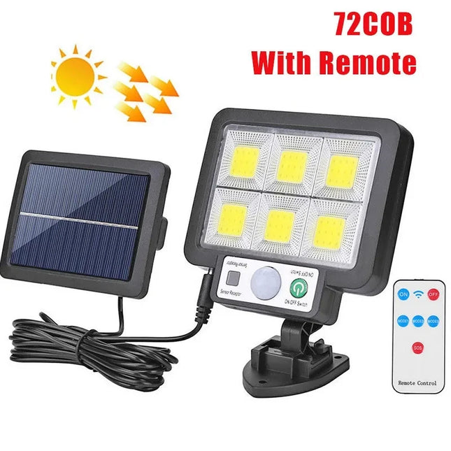 Split-Type Solar Light Motion Sensor 72 COB Wall Lamps Separate Indoor/Outdoor Garden Lighting Lamps with Remote Control