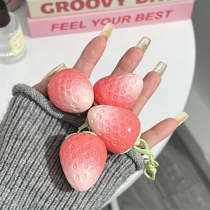Keychain Strawberry Warm Change Lip Balm Moisturizing Anti-dry Nourishing Fruit Lipstick Pink Colored Lip Tint Makeup Lips Care