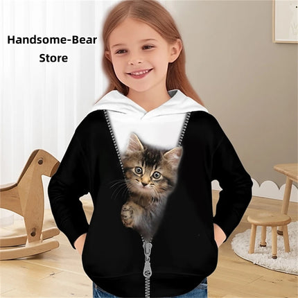 Children's Hoodies Cat 3D Print Clothing Spring Tops Baby Boy Clothes Hooded Sweaters Casual Girl Clothing Fashion Sweatshirts
