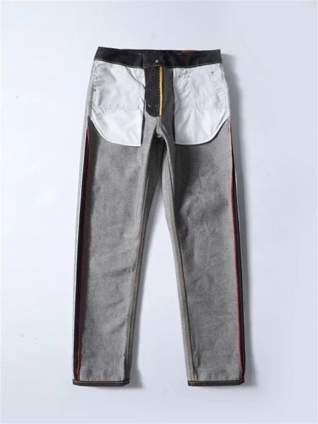 Men's Japanese Handmade Embroidered Jeans Pure Cotton Straight Tube Hip-Hop Popular Slim Red Ears Show Thin Trousers Devil Black