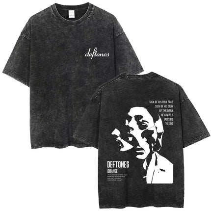 New Arrival Mens Clothes Tee Shirt Homme Washed Vintage Rock Band Deftones Private Music Graphic  Men Clothing New in Top & Tees
