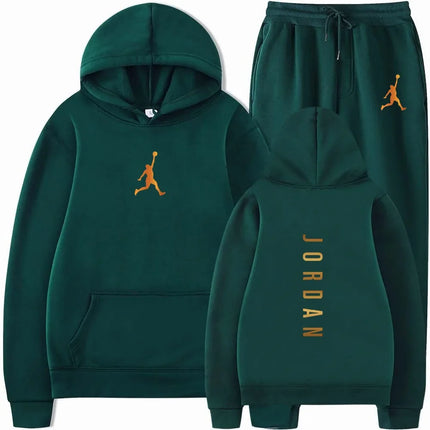 Men's pullovers for autumn and winter, solid-color hoodie + stretch waist jogging pants two-piece set, fashionable outdoor casua