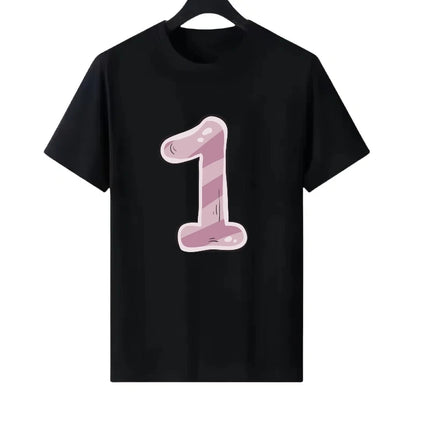 Letter Number Woman Black Summer Round Neck Parent-child Clothing Family Tops Unisex Comfort Short Sleeves T-Shirt Men Blouses