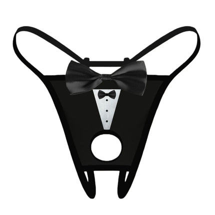 Men's Sexy Bow Decoration Thong Underwear with Fun Printed Breathable Soft Hollow Out Underwear