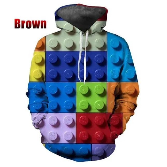 Funny Building Blocks Graphic Hoodie For Men Women 3D Printing Pullovers Oversized Men Hoodies Fashion Casual Sweatshirts Hoody