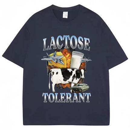 Lactose Tolerant Funny Milk Print T Shirt Men Women Retro Fashion Short Sleeve 100% Cotton Summer Casual Humor T Shirts Gifts
