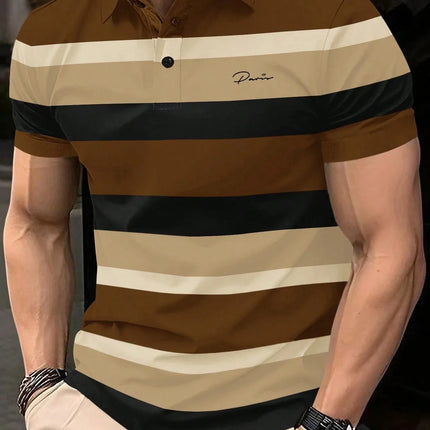 The new men's short-sleeved POLO shirt for summer 2025 is casual, fashionable, and soft, with 3D striped pattern printing.