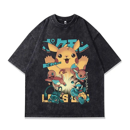 Pokemon Gengar T Shirt Men 2026 Summer Vintage Acid Wash Oversized Tee Japanese Anime Streetwear Hip Hop Harajuku Y2k