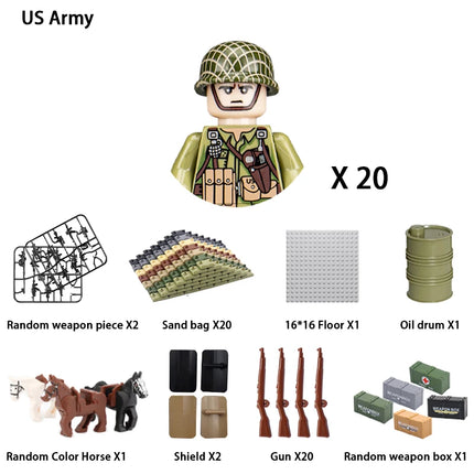 WWII Infantry Military Soldier War National Army Mini Gun Weapon Models Building Blocks Building Blocks Toys for Kids