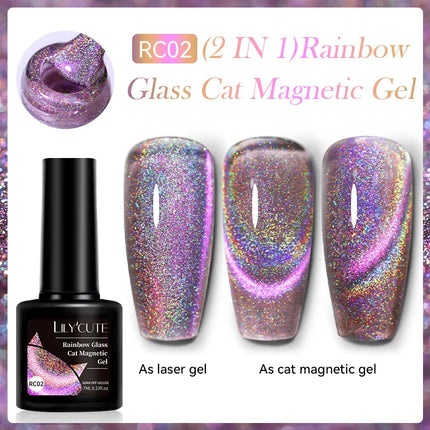 LILY’CUTE 7ml Ultra Shine Cat Eye Nail Polish Rainbow Laser Dual Beam Crystal Nail Gel Varnishes Soak Off Semi Permanent UV Gel