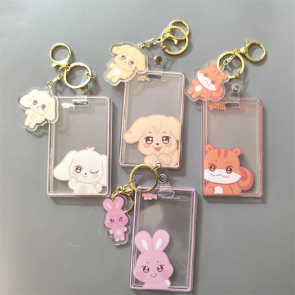 2-Pieces Pendant Kpop ATEEZ Keychain Acrylic Card Holder Photocard Sleeves Pendant Keyring Hongjoong Seonghwa Yunho San Mingi