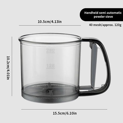 Kitchen baking, cake flour sieve, 40 mesh semi-automatic filter sieve, flour sieve with capacity scale
