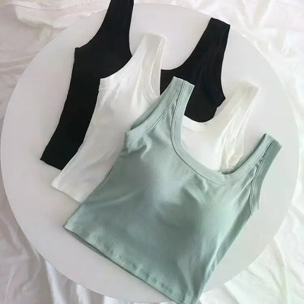 Women's Vest One-Piece No Steel Ring Cotton Chest Pad Wide Shoulder Sports Yoga Vest Underwear Black White Bra Tank Top Women