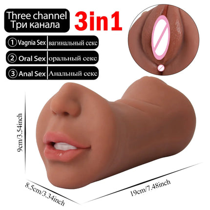 3in1 Band teeth mouth vagina anal plug male masturbator cup deep throat silicone dildo moves masturbation pleasure toys for men