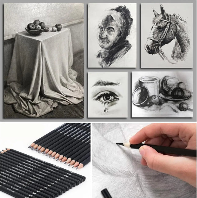 29-Piece Drawing Kit Sketching Pencils Set, Portable Pen Curtain - Charcoal Pencils, Sketch Pencils, Charcoal Stick, Sharpener, Eraser
