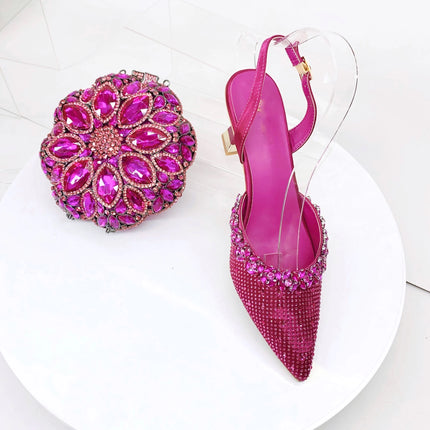 Insightlink Lady High Heels Crystals Shoes and Bag Set Rhinestone Handbag with Sandals for Wedding Gems Clutch Purse with Shoes