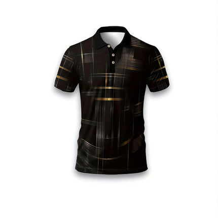 Men's Collar Design Top Printed Casual Shirt Men's Gold Irregular Stripe Casual Short Sleeved Top Short Sleeved Shirt