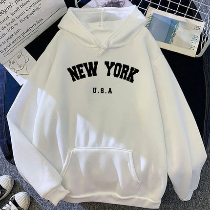 New York Usa Letter Print Streetwear Man Women Loose Fitness Clothes Fashion Hoodie Long Sleeved Casual Unisex Hoodie Winter Top