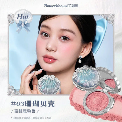 Flower Knows Shells Jewel Collection Embossed Silk Satin Blusher Expands Shrink Cheek Vintage Pearl Makeup