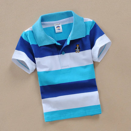 Children's clothing short sleeved T-shirt summer clothes boys and girls striped polo shirt elastic cotton round neck T-shirt 0-1
