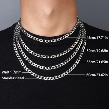 LUXUKISSKIDS Men's Chain Stainless Steel Necklace for Women Curb Chain Figaro Punk Cuban Link Choker Goth Silver Color Wholesale