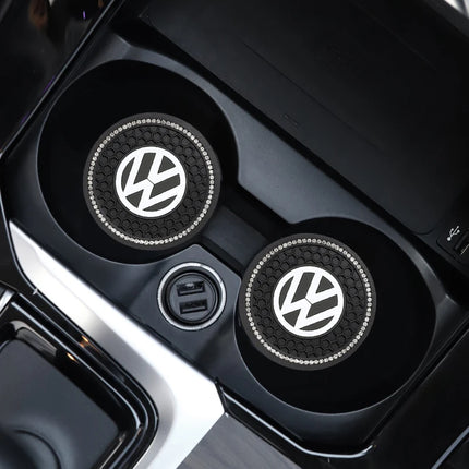 2Pcs Car Interior Coasters Silicone Water Cup Anti-slip Mats For VW Tiguan Arteon Taigo Caddy CC e-up! Golf Polo Passat Amarok