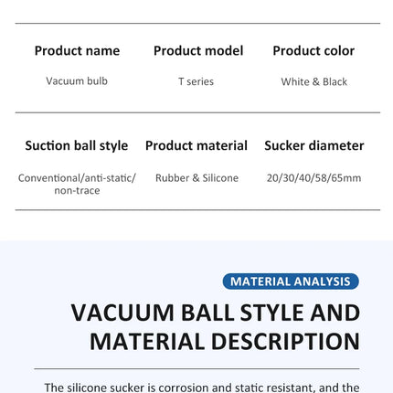 JXD T-20/30/40/58/65 Black Silicone Non-Marking ESD Vacuum Suction Ball