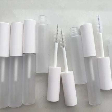 10-100pcs 10ml Frosted Mascara Tube Eyelash Cream Refillable Bottle Cosmetic Packing Containers Makeup with Matte White Cap