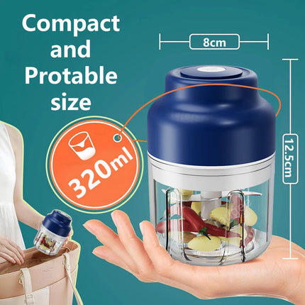 Electric Garlic Chopper USB Rechargeable Kitchen Food Meat Processor Mini Spices Grinder 320ml Cordless Portable Garlic Masher