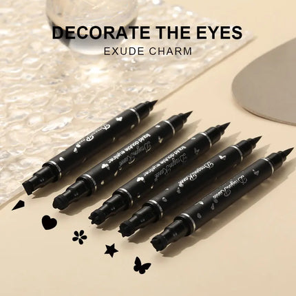 Dragon Ranee 5PCS Waterproof Eyeliner Stamp Pen Set Black Liquid Star Quick Dry Double Headed Eye Liner Makeup Cosmetics