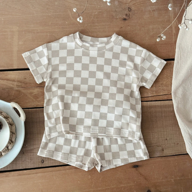 Summer Hot Baby Tracksuits Chessboard pattern Shirt+Shorts Child Casual Sports Clothes Sets Babies Fashion 2Pcs/Set