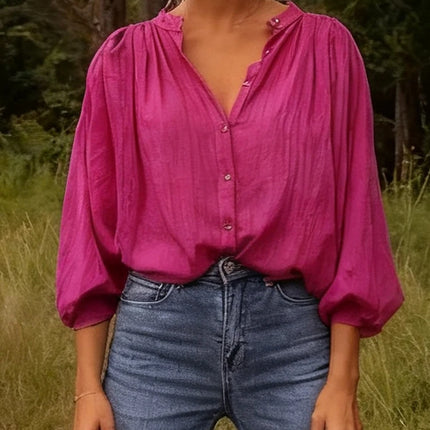 New Elegant Stand-up Collar Long-Sleeve Shirt Plus Size Women's Top Rose Wrinkles French Blouse All Match Female Clothing Office
