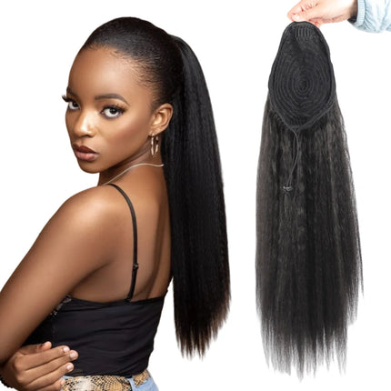 22INCH Synthetic Yaki Hair Extension Ponytail Fake Drawstring Ponytail Hairpiece Synthetic Afro Plaited Ponytail Tresse Longue