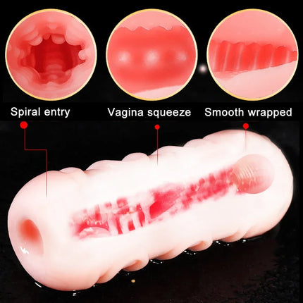 Male Masturbator Cup Penis Trainer with Sucking Ball Realistic Vagina Penis Massage Reusable Masturbator Oral Sex Toys for Men