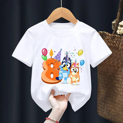 Blueys Bingo Birthday Number T-shirt Party Supplies Gift Cartoon Children Clothes Boys Tops Tshirt Summer Short Sleeve T-shirts