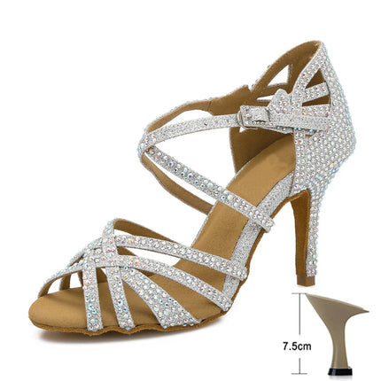 Latin Dance Shoes Women High Heels Hot Selling Diamond-encrusted Sandals Indoor Soft-soled Stage Game Party Social Ballroom Girl