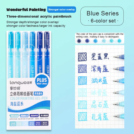 Languo Three-Dimensional Effect Acrylic Painting Gel Pens Set 1.0mm Tip Kawaii Stationery Student Color Drawing Pen Art Supplies
