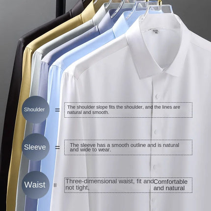 Men's Business Casual Long-Sleeved Shirt, Orange, Non-Ironing, Wrinkle-Resistant, Elastic, Solid Color, New Style