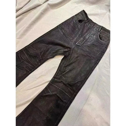 American Retro Heavy Industry High Street Coated Micro-Flared Jeans For Men And Women Black Gothic Vintage Casual Loose Jeans