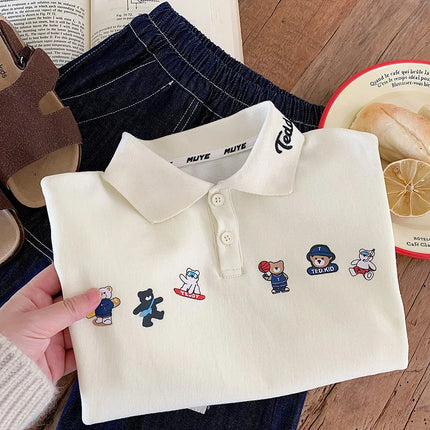 Children's Summer Short sleeved 2025 New Cartoon Korean Polo Shirt Clothing for Boys, Versatile and Cute Collar T-shirt Trend