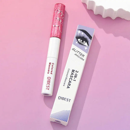 QIBEST Double-Ended Diamond Glitter Mascara Lasting Colored Mascara Eyelashes Pink Blue Green Red Voluminous Mascara Rimel