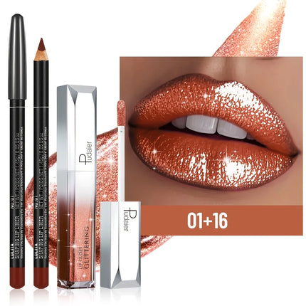 Silky Matte Lip Liner & Metallic Gloss Duo | All-Day Wear, Smooth Definition & High-Shine Finish | Gift Set for Everyday & Bold