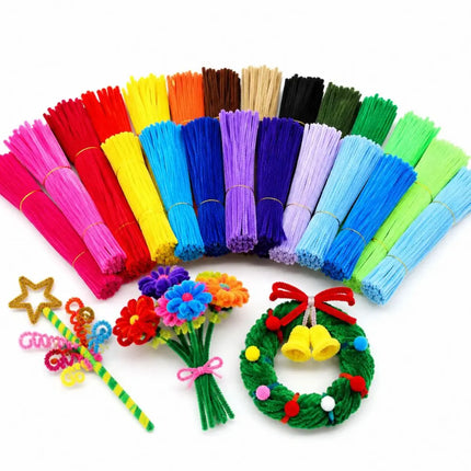 98pcs Green/White/Yellow Chenille Pipe Cleaners, DIY Handmade Flower Ornaments Art Craft Materials YMY