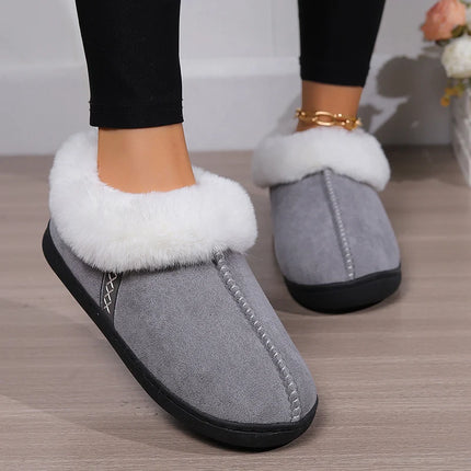 Fur Ankle Fluffy Slippers Women 2024 Winter Warm Plush Indoor Home Slippers Woman Faux Suede Closed Toe Soft Sole House Shoes