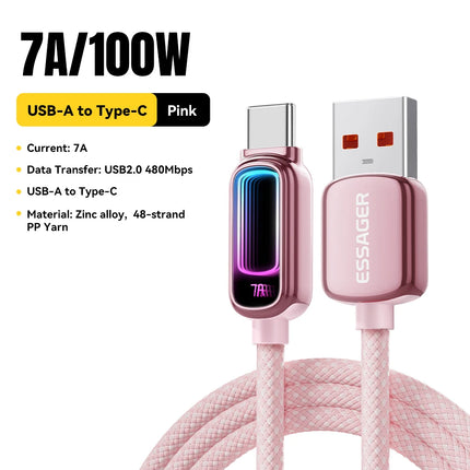 Essager USB Type C  Cable 7A  PD3.1 Fast Charging For MacBook Laptop iPhone 17 16 15 Pro Max iPad Samsung Type C Cable