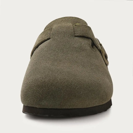 Litfun Suede Cork Clogs For Women Men Genuine Summer Clogs with Arch Support Cork Leather House Mules Shoes Thick Beach Sandals