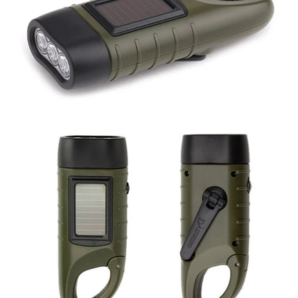 Solar Flashlight Portable Outdoor Hiking Hand Crank Rechargeable Emergency Camping Lights Multi-functional Emergency Light