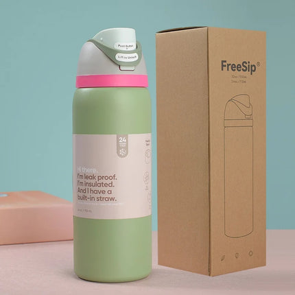 New Iced Bottle Water Bottle Stainless Steel Thermos Cup Cold Straw Iced Coffee Mug Sports Kidsren's Water Cup 24Oz
